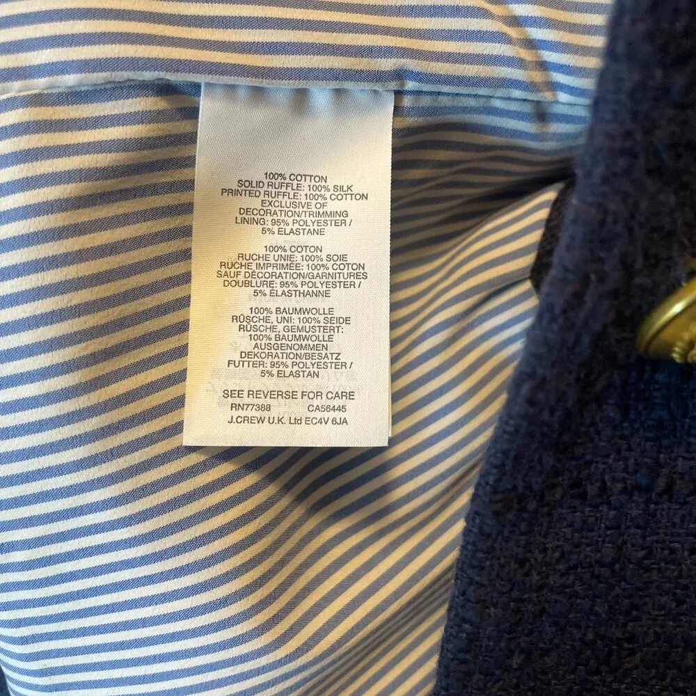 NWT J.Crew Cotton Tweed Lady Jacket Liberty Floral Trim Navy Size 0